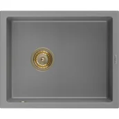 Zlewozmywaki - Mexen Pedro zlewozmywak granitowy 1-komorowy 560 x 460 mm, szary, syfon złoty - miniaturka - grafika 1