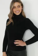 Swetry damskie - Czarny Golf Wełniany Prążkowany Ona - miniaturka - grafika 1