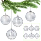 Bombki - Srebrne bombki choinkowe z brokatem, zestaw plastikowych bombek, ozdoby choinkowe 8cm, 6 szt. 1 paczka - miniaturka - grafika 1