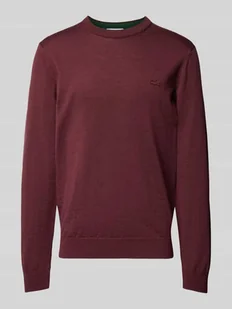 Sweter z dzianiny z czystej wełny z naszywką z logo - Koszulki męskie - miniaturka - grafika 1