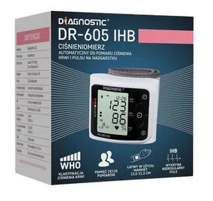 Diagnosis Ciśnieniomierz nadgarstkowy DIAGNOSTIC DR-605 IHB, biały - Ciśnieniomierze i akcesoria - miniaturka - grafika 1