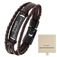 Bransolety męskie - Bransoletka męska z GRAWEREM skórzana brązowa - miniaturka - grafika 1