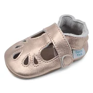 Buty dla dziewczynek - Dotty Fish Miękkie skórzane buciki dziecięce z antypoślizgowymi zamszowymi podeszwami. Klasyczne buty T-bar dla dziewcząt. (17-25 EU), T Bar buty czerwone złoto, 17 EU - miniaturka - grafika 1