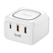 Ładowarki do telefonów - Ładowarka indukcyjna 10W Budi 317TE, 2x USB + USB-C, 18W(biała) - miniaturka - grafika 1