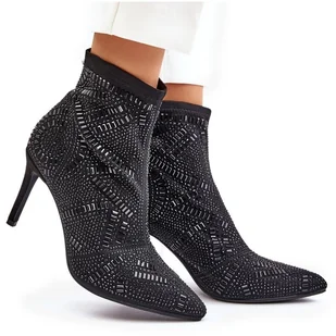 S. BARSKI Wsuwane Zdobione Botki Na Szpilce S.Barski HY42-161 Czarne - Botki damskie - miniaturka - grafika 1