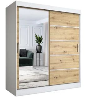 Szafa na ubrania przesuwna 180 cm biel + dąb artisan T4-Z80 - Szafy Szafa na ubrania przesuwna 180 cm biel + dąb artisan T4-Z80 - Szafy - miniaturka - grafika 1