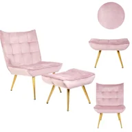 Fotele - Stylowy fotel VINNIS z podnóżkiem różowy 96x69x82 cm - miniaturka - grafika 1