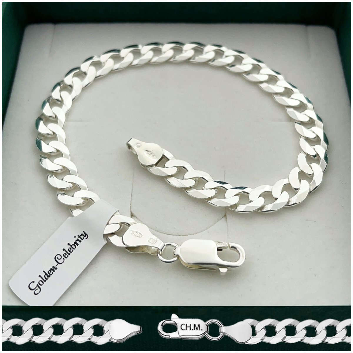 Srebrna Bransoleta Męska Diamentowana 22Cm/6Mm Pancerka Srebro 925 + Grawer