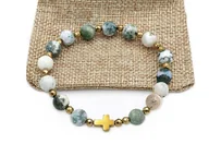 Bransoletki - Bransoletka różaniec na rękę agat mszysty+ sakwa - miniaturka - grafika 1