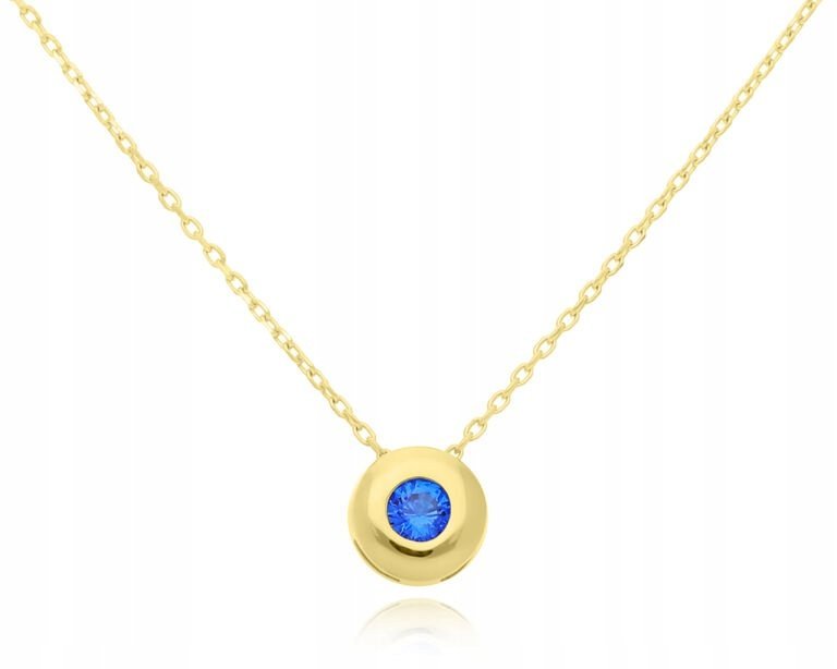 Złoty Naszyjnik 585 Niebieska Cyrkonia Okrągła Zawieszka Damski 45 cm 14k