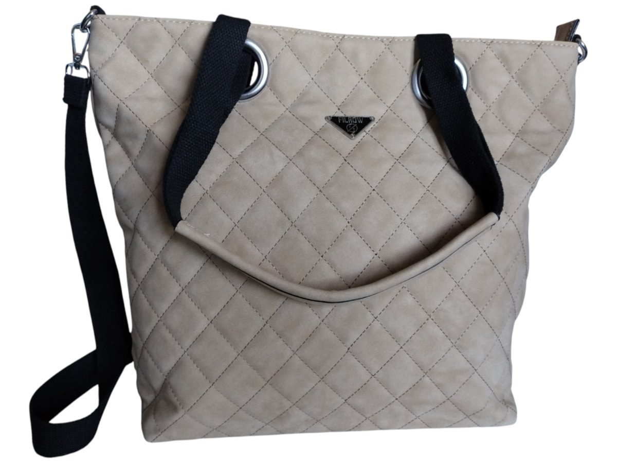 Beżowa Torebka Shopper Pikowana Damska Na Ramię Duża Pojemna A4