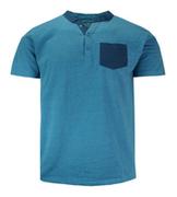 Koszulki męskie - T-shirt Bawełniany z Guzikami przy Kołnierzyku, Niebieski z Kieszonką, Krótki Rękaw -PAKO JEANS - Pako Jeans - miniaturka - grafika 1