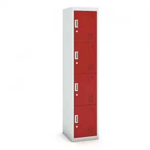B2B Partner Szafka szatniowa 4-drzwiowa, zamek cylindryczny, 1800 x 380 x 450 mm, szara/czerwona CY-019 RAL7035/3000 - Szafki BHP - miniaturka - grafika 1