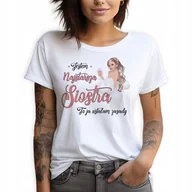 Zestawy upominkowe - Koszulka Damska T-Shirt BIAŁY roz.M JESTEM NAJSTARSZĄ SIOSTRĄ Wiele Wzorów - miniaturka - grafika 1