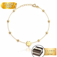 Bransoletki - BRANSOLETKA ZŁOTA 585 14K KONICZYNA DIAMENTOWANE KULKI 17 CM REGULOWANA - miniaturka - grafika 1