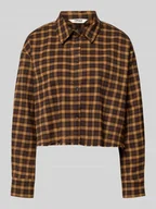 Koszule damskie - Bluzka koszulowa krótka ze wzorem w kratę model ‘CAT LIFE’ - miniaturka - grafika 1