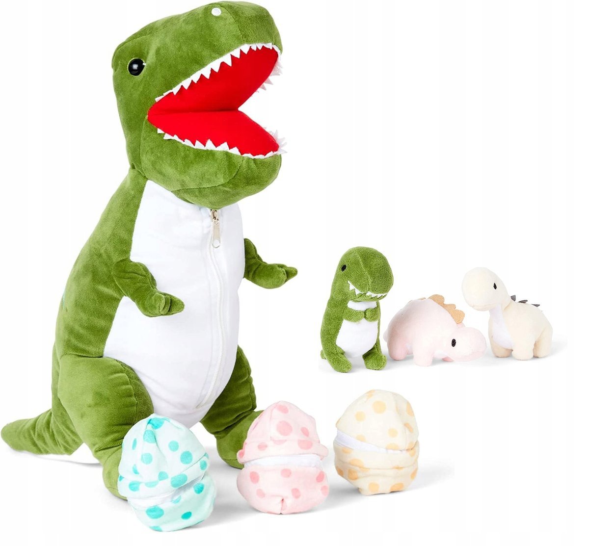 Pluszowy Dinozaur T-Rex z Małymi w Brzuchu Zestaw Maskotek 4w1 Zielony