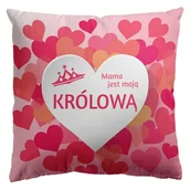Poszewki na poduszki - Poszewka dekoracyjna 45x45 Mama jest moją królową Serca różowa biała Domarex - miniaturka - grafika 1