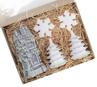 Świece - Zestaw świąteczny świece kamienica choinki srebrne - miniaturka - grafika 1