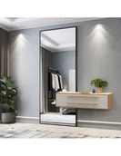 Lustra - Nowoczesne duże lustro w drewnianej ramie z wycięciem na szafkę 1503, Wymiary: 60X160 - miniaturka - grafika 1