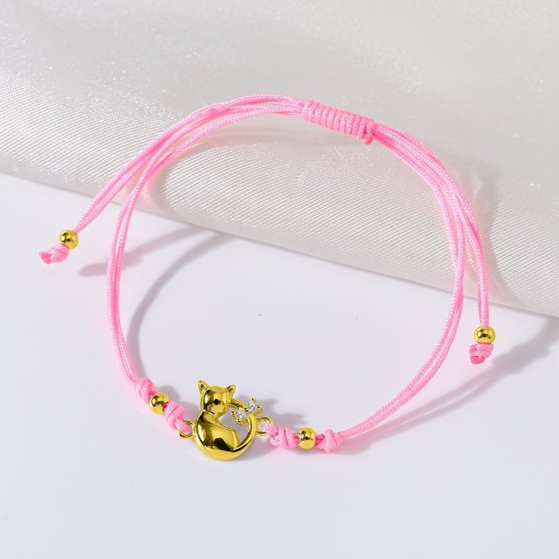 Srebrna bransoletka dla dziewczynki dzieci sznurkowa kotek srebro pozłacane 925