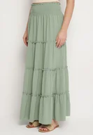 Spódnice - Zielona Spódnica o Rozkloszowanym Kroju z Falbankami i Gumką w Talii Dovinala - miniaturka - grafika 1