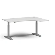 Stoły i stoliki do biura - Stół z regulacją wysokości, elektryczny, 675-1325 mm, narożnik prawy, blat 1600x1200 mm, podstawa szara, biała - miniaturka - grafika 1