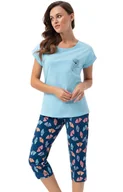 Piżamy damskie - Bawełniana piżama damska niebieska w liście 687, Kolor niebiesko-granatowy, Rozmiar M, Luna - Primodo.com - miniaturka - grafika 1