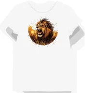 Koszulki i topy damskie - Koszulka damska biała z nadrukiem lwa i złotej grzywy S - miniaturka - grafika 1