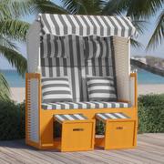 Meble ogrodowe - Lumarko Kosz plażowy z poduszkami, rattan PE i drewno, biało-szary - miniaturka - grafika 1