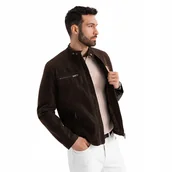 Kurtki męskie - Męska kurtka biker w stylu retro ze stójką brązowa V1 OM-JAFL-0197 S - miniaturka - grafika 1