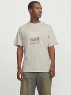 Koszulki męskie - Jack & Jones Koszulka w kolorze beżowym - miniaturka - grafika 1