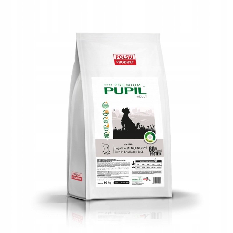Karma sucha dla psa PUPIL FOODS Premium Adult Mini, bogata w jagnięcinę i ryż, 10 kg