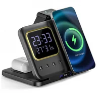 Ładowarki do telefonów - Ładowarka indukcyjna 5w1 składana Alogy MagStation Foldable Pro do MagSafe do Apple iPhone Watch AirPods z zegarem i higrometrem Czarna - miniaturka - grafika 1
