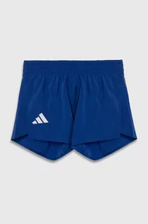 Spodnie i spodenki dla dziewczynek - adidas szorty dziecięce kolor niebieski z nadrukiem regulowana talia - grafika 1