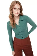 Body - Trendyol Damska damska dopasowana bodycon wywijany kołnierz tkana bluzka koszula, szmaragdowa zieleń, XL, zieony (Szmaragdowa zieleń), XL - miniaturka - grafika 1