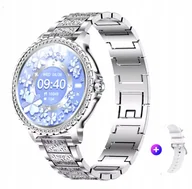 Smartwatch - Srebrny Smartwatch Zegarek Damski Cyrkonie Amoled Rozmowy Ciśnienie Menu Pl - miniaturka - grafika 1
