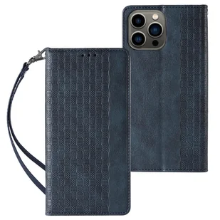 Magnet Strap Case etui iPhone 14 Pro pokrowiec z klapką portfel mini smycz podstawka niebieskie - Portfele - miniaturka - grafika 1