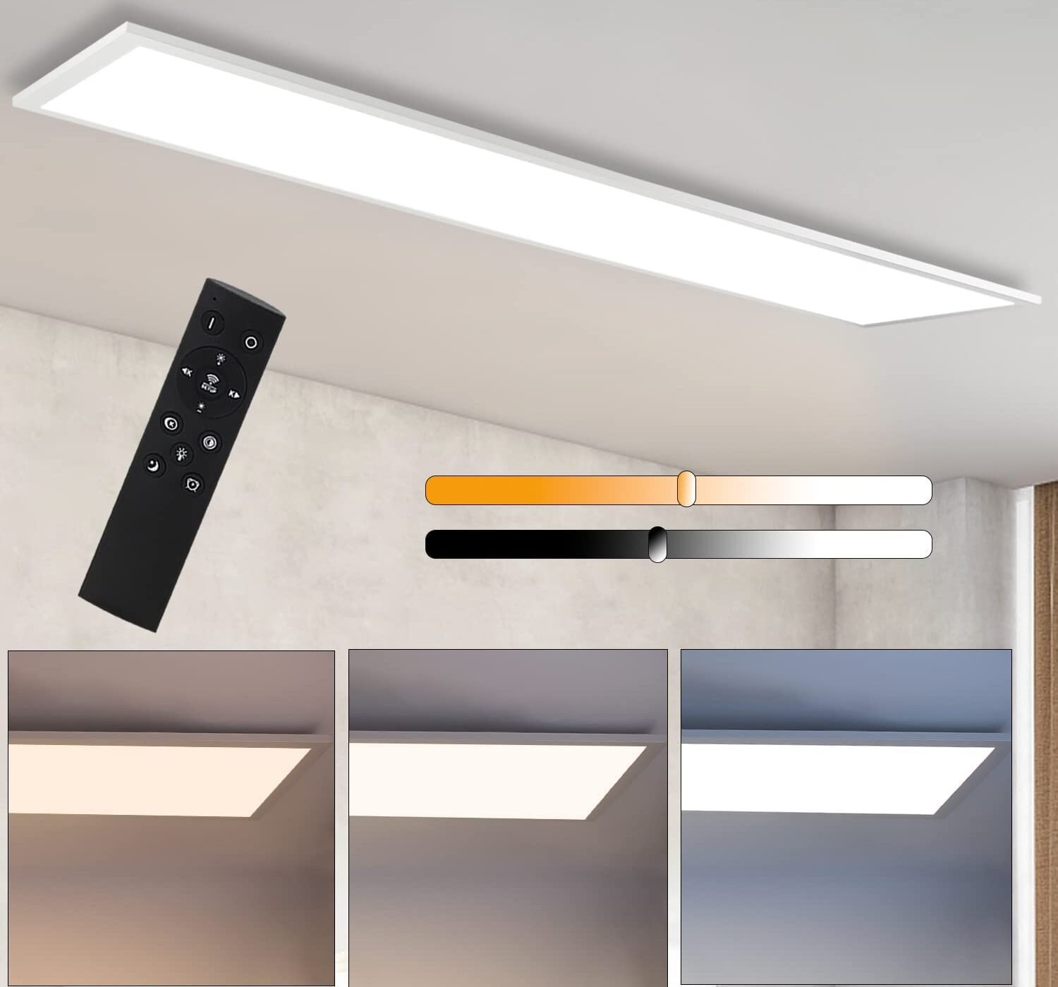 ZMH LED lampa sufitowa ściemnialna panelowa lampa sufitowa 120x30 cm z pilotem 48W panel sufitowy lampa do salonu 3840LM nowoczesna lampka nocna lampa do sypialni biała lampa biurowa do biura kuchnia korytarz