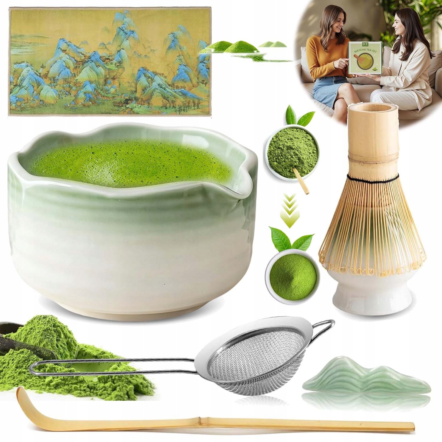 Bambusowy Zestaw Do Robienia Matchy Trzepaczka Łyżka Chasen, Miotełka 7W1