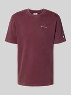 Koszulki męskie - T-shirt z wyhaftowanymi logo i okrągłym dekoltem - miniaturka - grafika 1