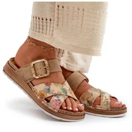 Klapki i japonki damskie - Wygodne Klapki Damskie Z Klamrą W Kwiaty Inblu GS000051 Brązowe - miniaturka - grafika 1