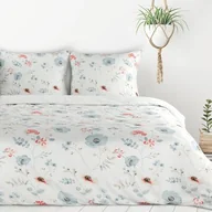 Pościel - Komplet pościeli w kwiaty D91/POS/INES 160 x 200 cm + 70 x 80 cm 2 sztuki biało-niebieski - miniaturka - grafika 1