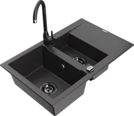 Zlewozmywaki z baterią - Mexen Gaspar zlewozmywak granitowy 1,5-komorowy z ociekaczem i baterią kuchenną Telma, czarny nakrapiany - 6507-76-670200-70-B - miniaturka - grafika 1