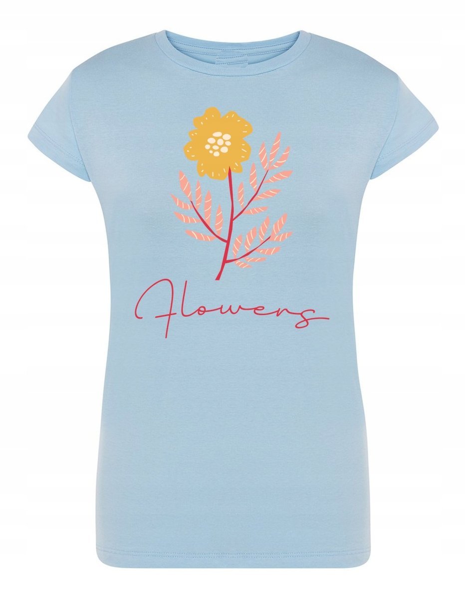 T-Shirt damski modny nadruk Flowers Kwiaty r.S
