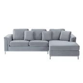 Narożniki - Beliani Narożnik welurowy lewostronny szary OSLO 164028 - miniaturka - grafika 1