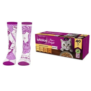 Zestaw, WHISKAS Adult Pure Delight Drobiowe Frykasy 40x85g + skarpetki - Mokra karma dla kotów - miniaturka - grafika 1