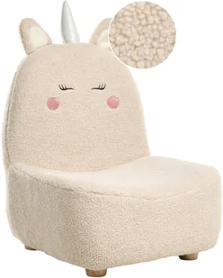 Toaletka dziecięca z taboretem Fotel dziecięcy Jednorożec LULEA Boucle Jasnobeżowy - Fotele i pufy dla dzieci - miniaturka - grafika 1