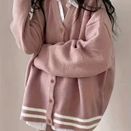 Swetry damskie - TEMU Kardigan zapinany na guziki z dekoltem w szpic, swobodny kardigan z długim rękawem na jesień i zimę, odzież damska - miniaturka - grafika 1