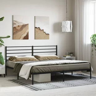 vidaXL Metalowa rama łóżka z wezgłowiem, czarna, 180x200 cm - Inne meble do sypialni - miniaturka - grafika 1